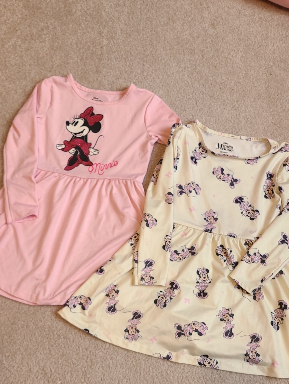 Disney Minnie Mouse Girls' Pink and Cream Long Sleeve Dresses - Set Of 2